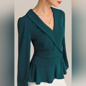 COPY - ~Grace Karin Medium Long Lantern Sleeve Work Formal Top - Green NWT